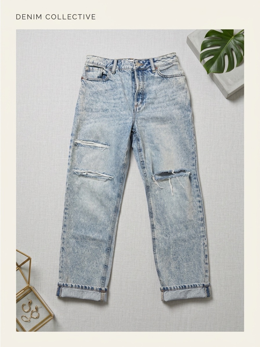 Dynamite Gisele Distressed Straight Leg High Waisted Jeans Light Blue Denim 27
